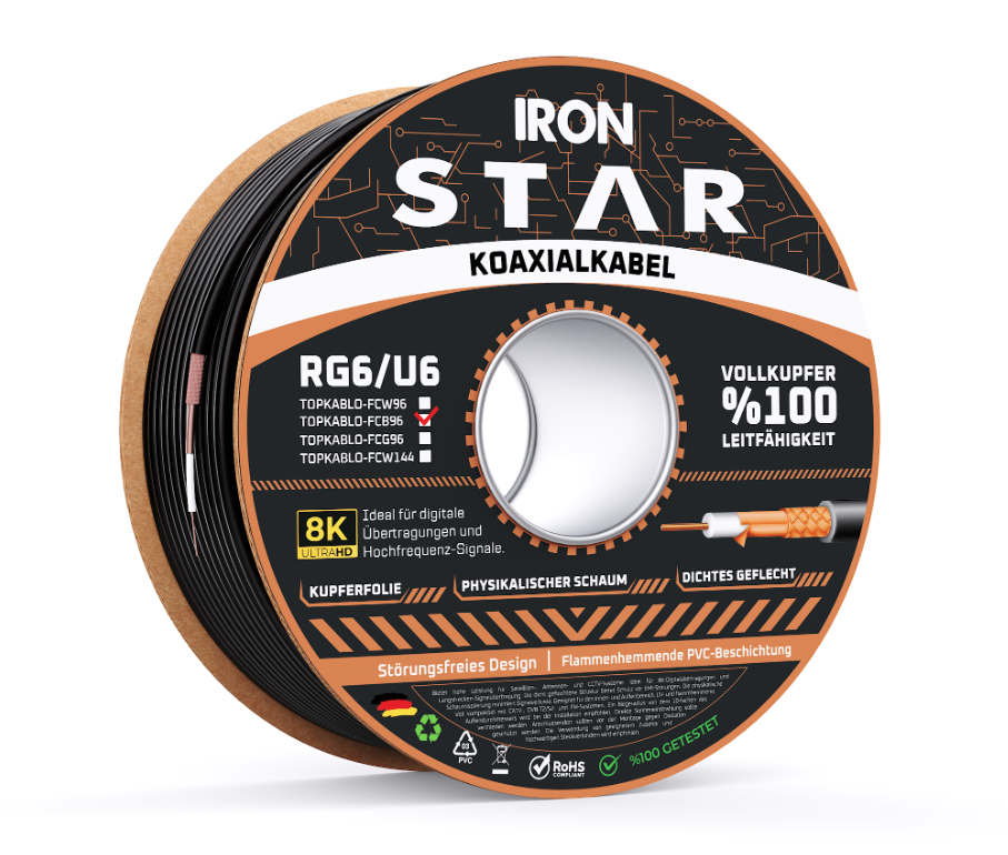 IRONSTAR 96 TEL FULL BAKIR ANTEN KABLOSU 100M SİYAH