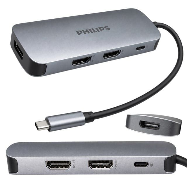 Philips SWR1602T/93 USB-C 7'si 1 Arada 8K DP + Dual 4K HDMI 100W PD Çok Fonksiyonlu Hub