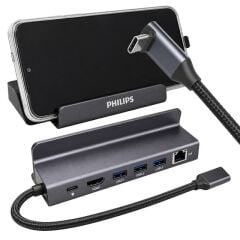 Philips SWR1691A/93 USB-C 6'sı 1 Arada Stand Tasarımlı Hub - 4K 60Hz HDMI, 1000Mbps LAN, 100W PD