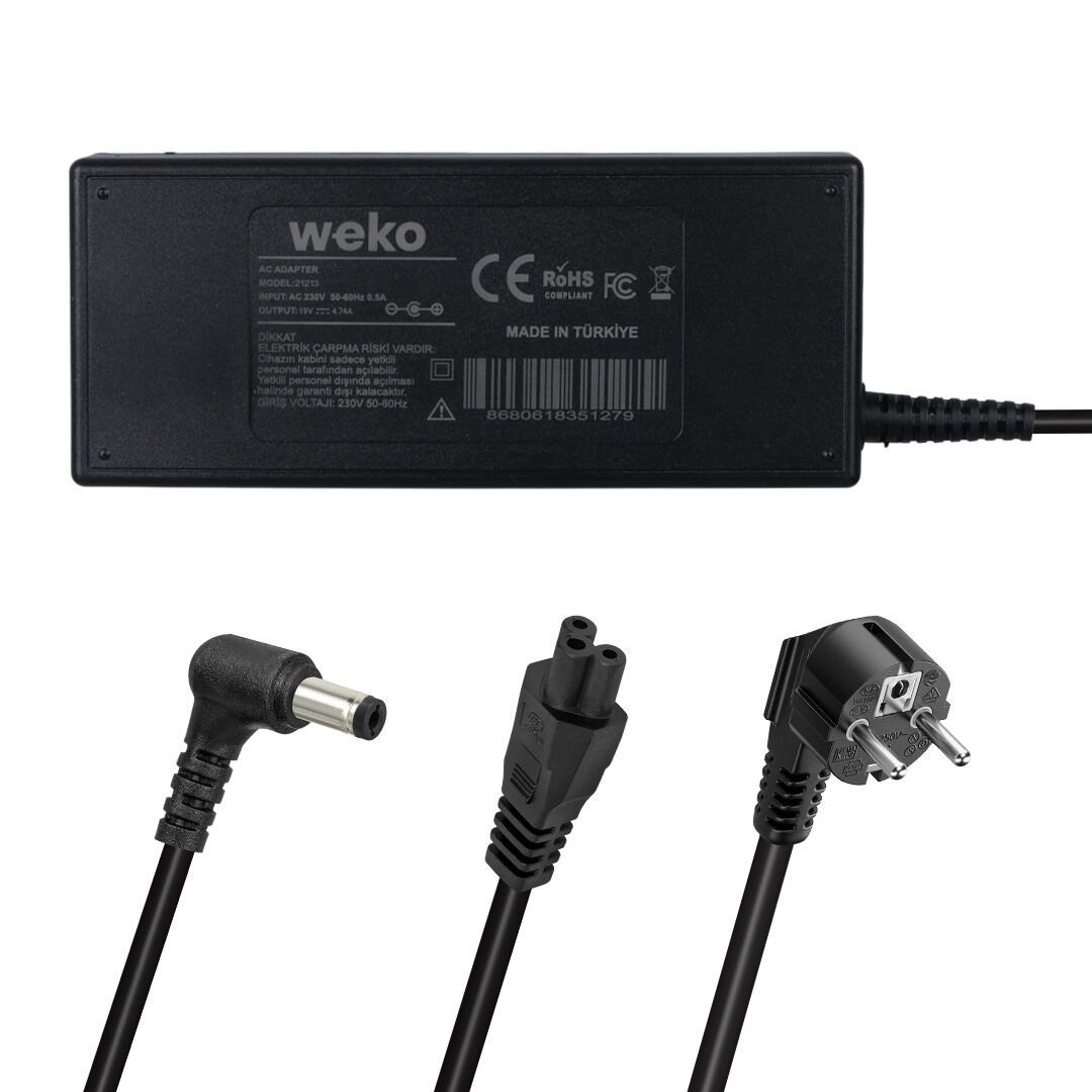 WEKO 19 VOLT - 4.74 AMPER - 90 WATT 5.5*2.5 UÇLU YERLİ ÜRETİM NOTEBOOK ADAPTÖR