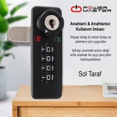 POWERMASTER PM-26731 4 HANELİ ŞİFRELİ VE ANAHTARLI MEKANİK SİYAH ÇEKMECE DOLAP KİLİDİ (SOL)