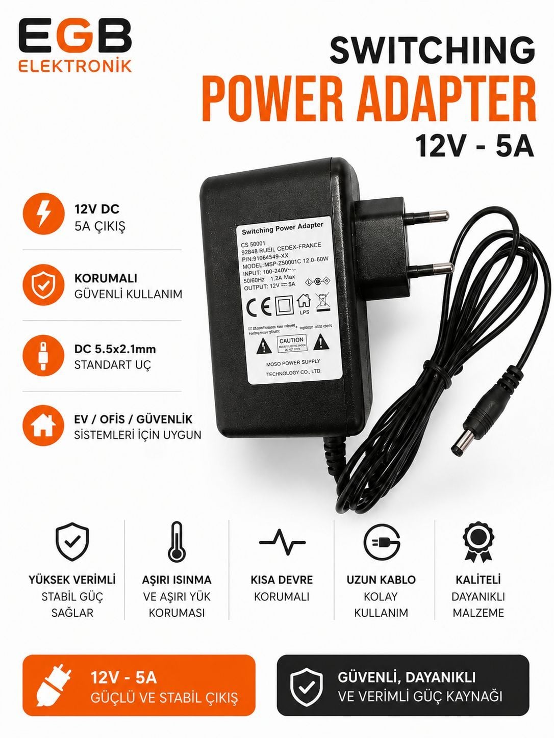 12V 5A PRİZ TİPİ ADAPTÖR