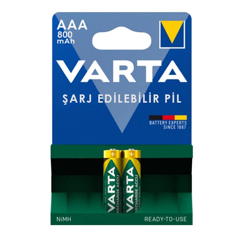 1.2V 800 MAH HR03 AAA ŞARJLI 2Lİ İNCE KALEM PİL VARTA NI-MH