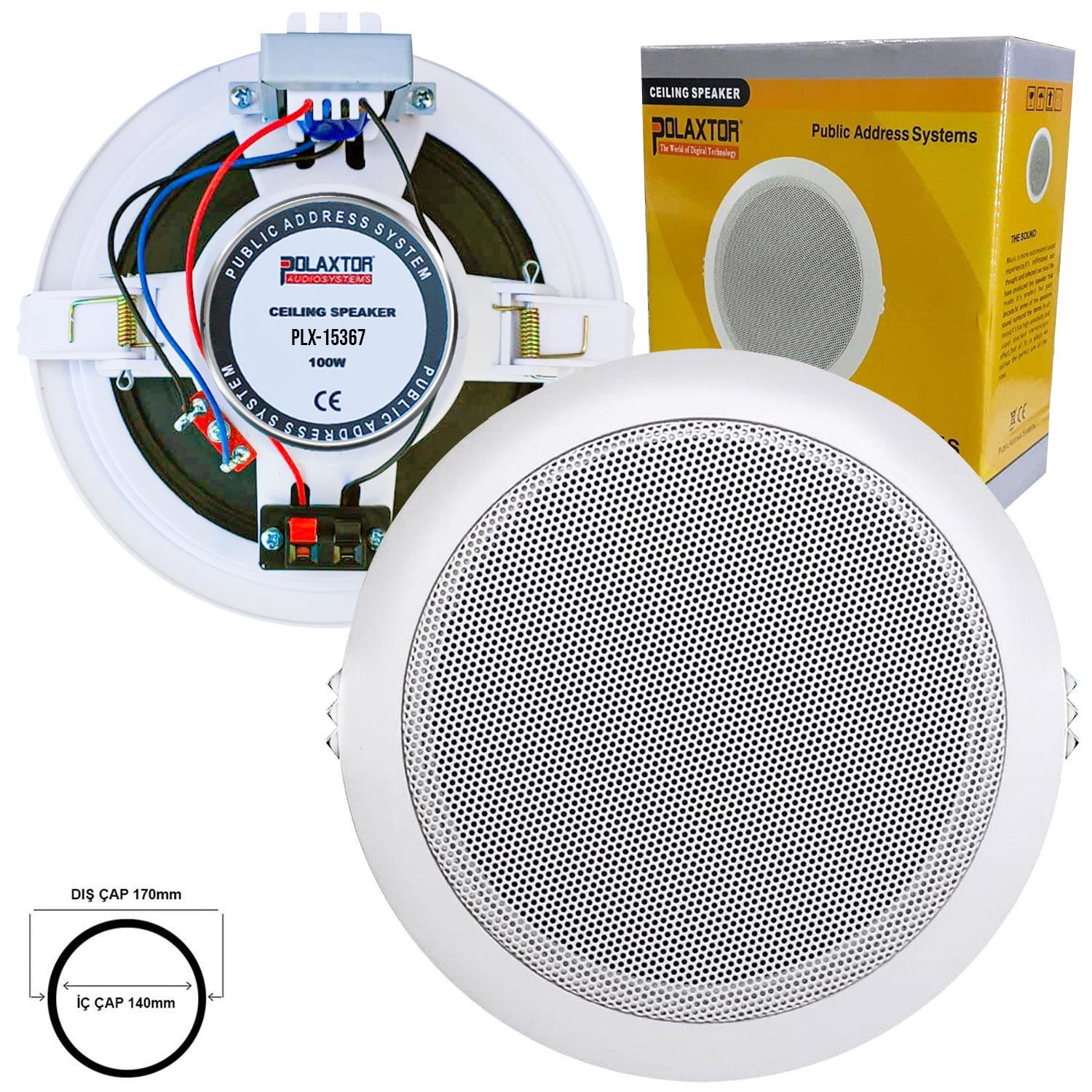 POLAXTOR Alçıpan Tavan Hoparlör 13cm 10 Watt Trafolu Beyaz