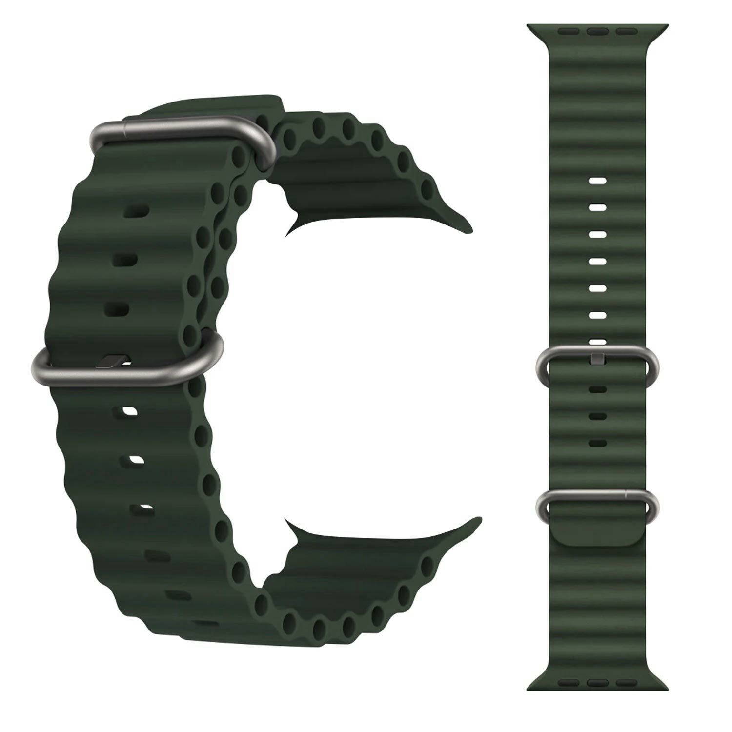 YENİ NESİL APPLE UYUMLU AKILLI SAAT KORDONU SİLİKON 42/49MM ASKERİ YEŞİL