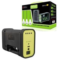 Powermaster GD-12 Akülü Solar Panelli 3 Ampullü Solar Işıldak Fener