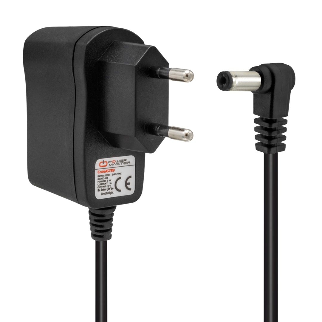 POWERMASTER PM-16739 3 VOLT - 1 AMPER 5.5*2.5 UÇLU PLASTİK KASA PRİZ TİPİ ADAPTÖR