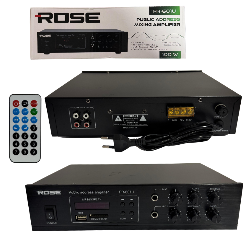 Rose FR-601U 100W MONO 2 Mikrofon Giriş