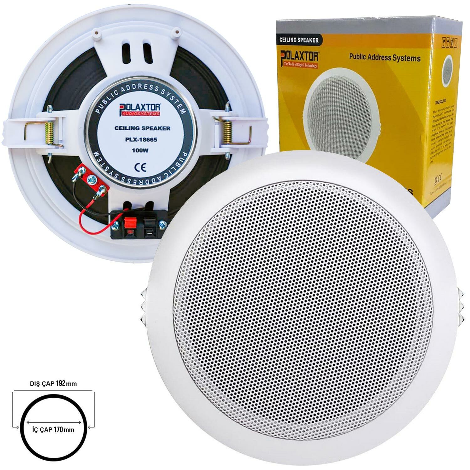 POLAXTOR Alçıpan Tavan Hoparlör 16cm 100 Watt Beyaz