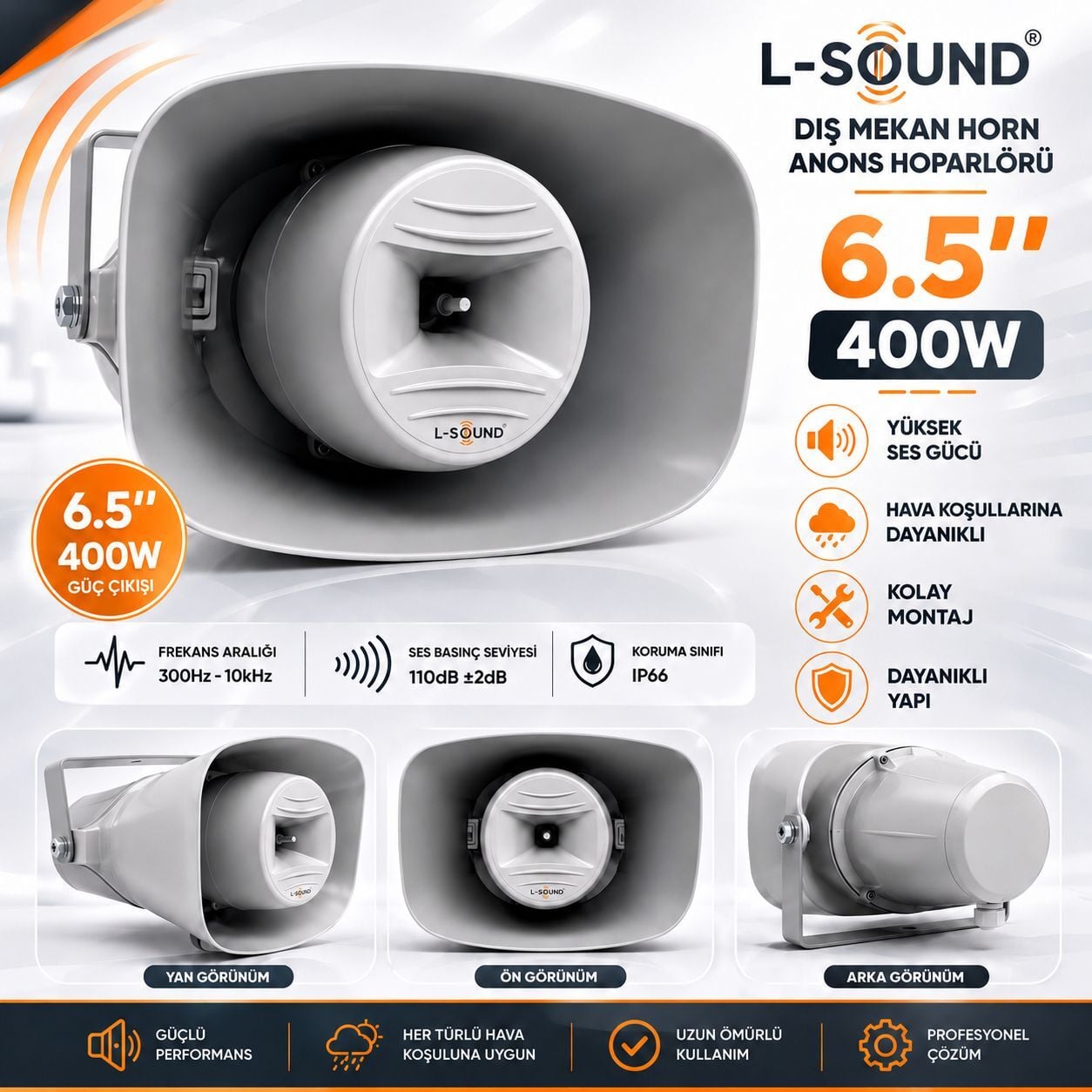 L-SOUND AQUA HOPARLÖR LS16400 6.5'' 400W IP66