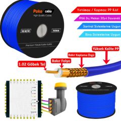 Dış Mekan PP Anten Kablosu Gold RG6/U4 64Tel 1.02 Mavi 100mt