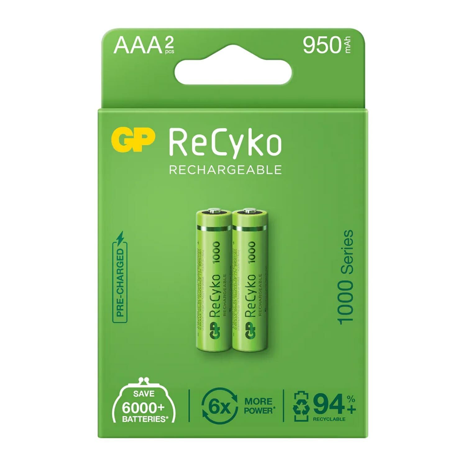 GP RECYKO Şarjlı Pil AAA İnce Kalem 950 Mah 1000 Series Ni-Mh 2Li Paket