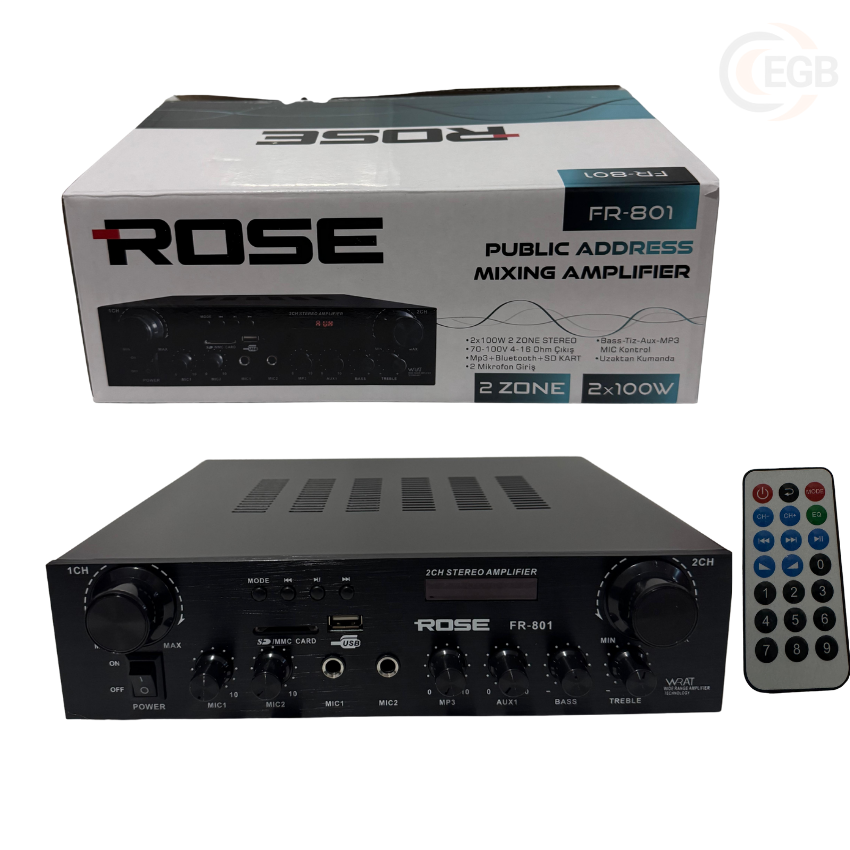 ROSE FR-801 2*100W 2 ZONE STEREO ANFİ