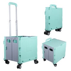 SUNUP SN-26967 KATLANABİLİR MARKET PAZAR KAMP TEKERLEKLİ ALIŞVERİŞ ARABASI 60KG KAPASİTELİ (41,5X35,5X92 CM) YEŞİL RENK