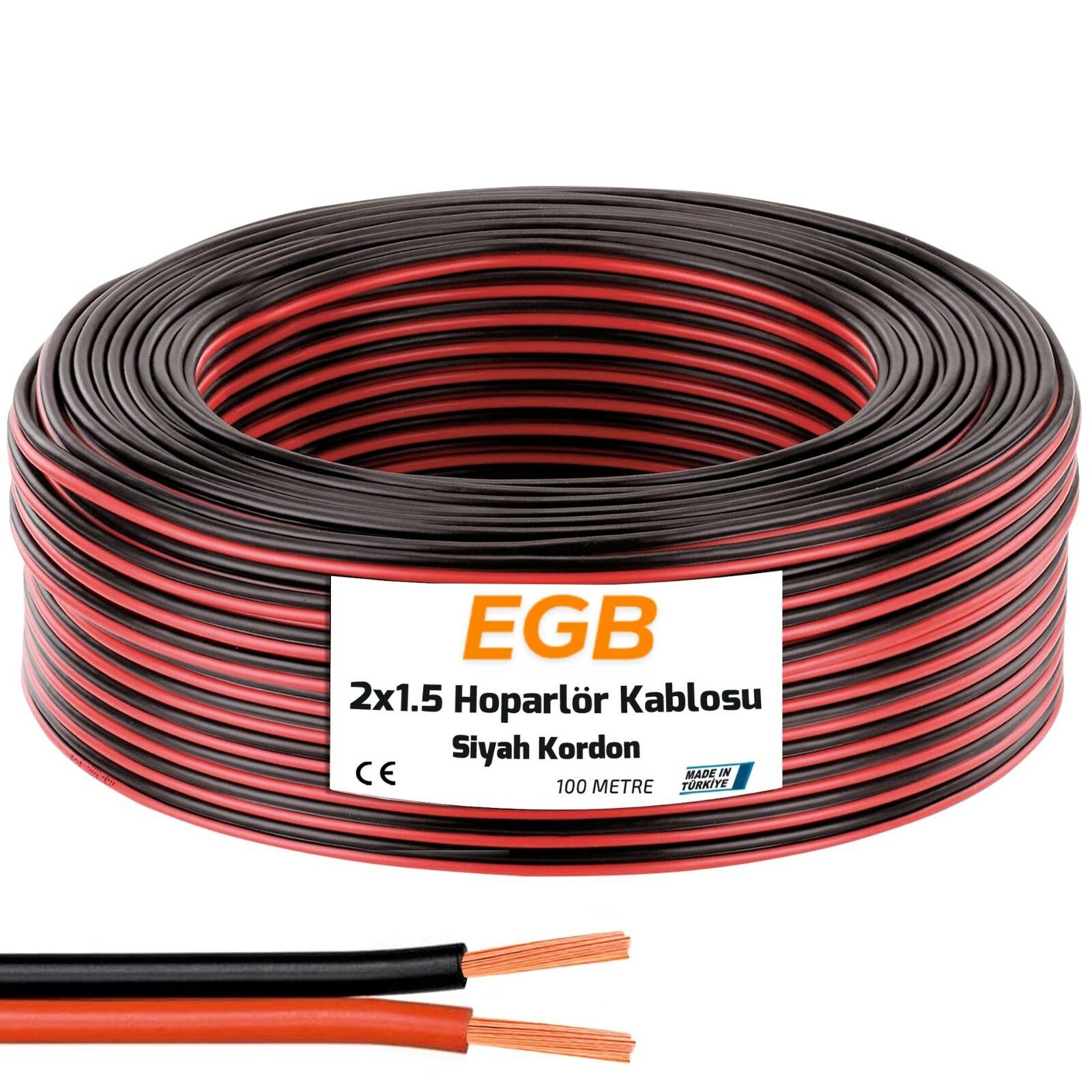 2x1.5 Hoparlör Kablosu Siyah Kordon 100mt EGB eg-9056