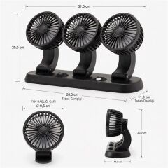 Powermaster FAN40 Araç İçi Vantilatör Fanı 12 Volt Çakmaklık Girişli 3 Başlıklı 360 Derece