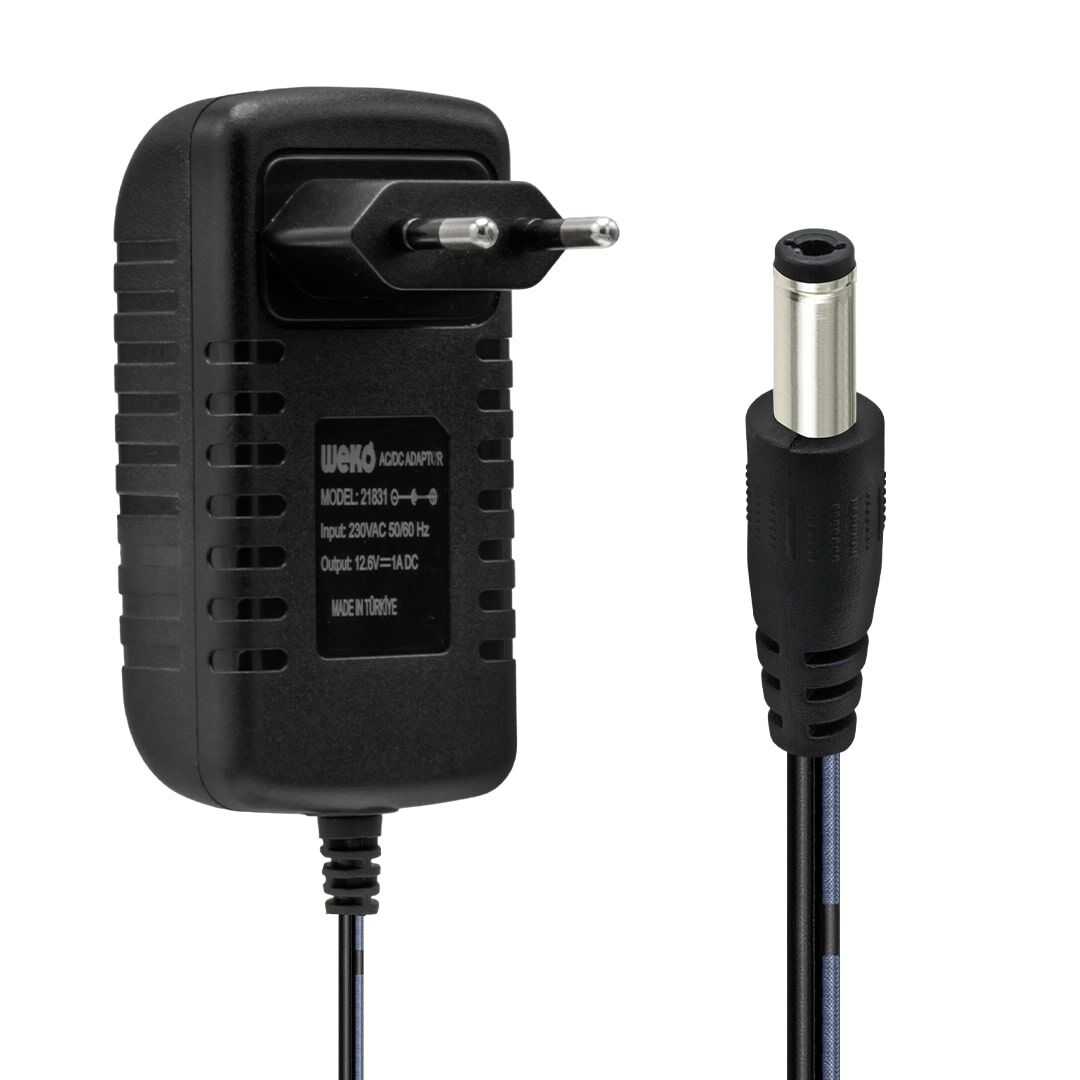 WEKO 12.6 VOLT - 1 AMPER 5.5*2.5 UÇLU YERLİ ÜRETİM KIRMIZI YEŞİL LEDLİ PRİZ TİPİ ŞARJ ADAPTÖRÜ