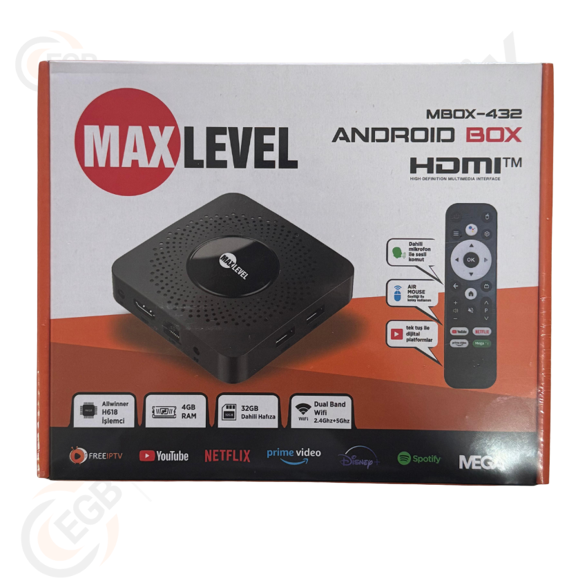 MAX LEVEL MBOX-432 ANDROID BOX 4GB RAM 32 GB HAFIZA