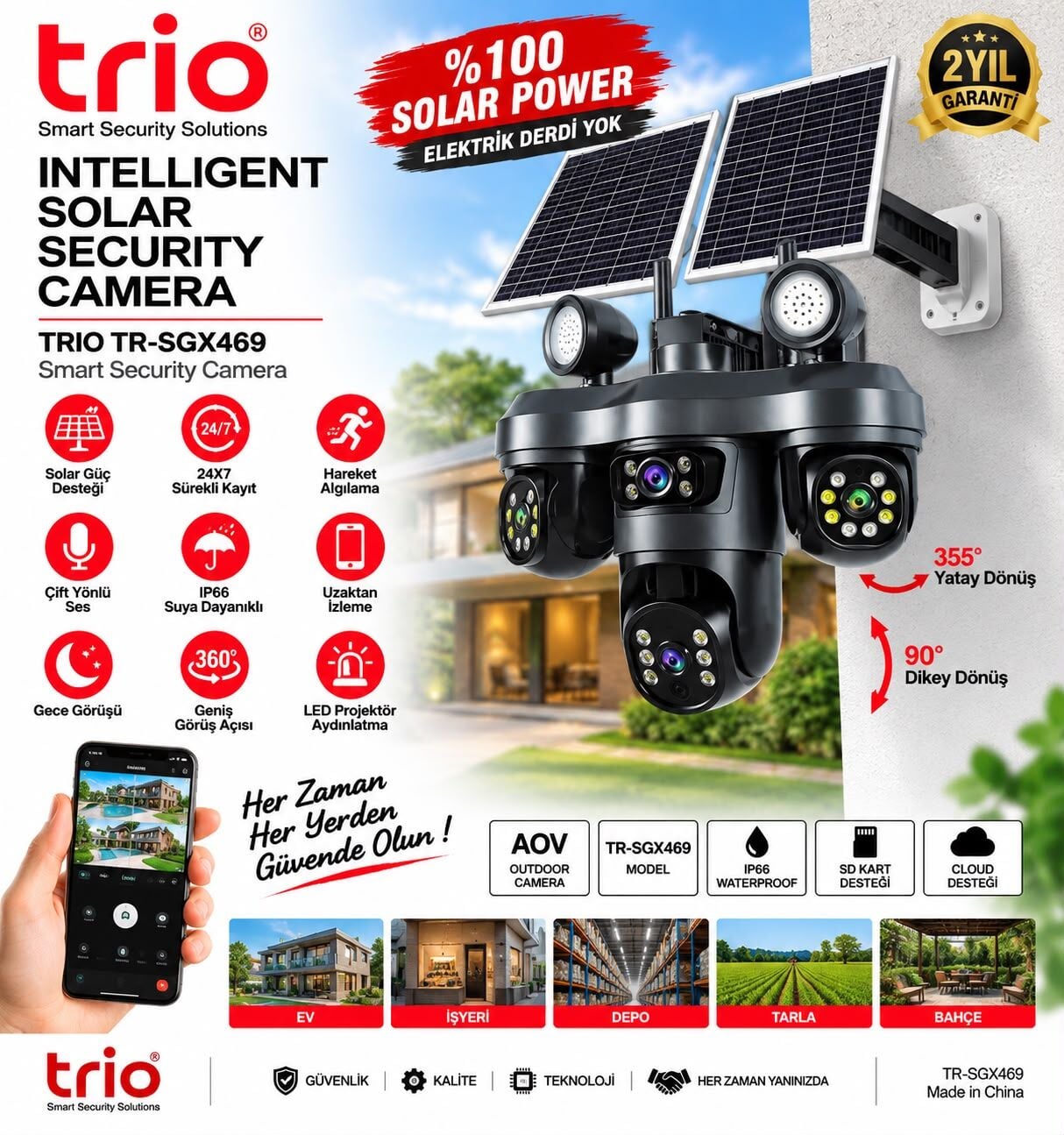 Trio TR-SGX469 4 lens çift panel e-sim 4g solar kamera