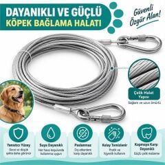 SUNUP SN-38108 10 Metre Çelik Köpek Bağlama Halatı Kilitli Karabina PVC Kaplamalı