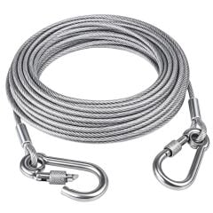 SUNUP SN-38108 10 Metre Çelik Köpek Bağlama Halatı Kilitli Karabina PVC Kaplamalı