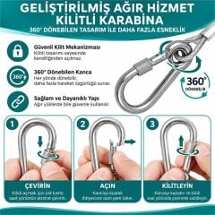 Sunup SN-38107 5 Metre Çelik Köpek Bağlama Halatı Kilitli Karabina PVC Kaplamalı