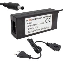 Powermaster PM-14311 16 Volt - 3 Amper 5.5*2.5 Mm Uçlu Plastik Kasa Santral Adaptörü (Masaüstü)