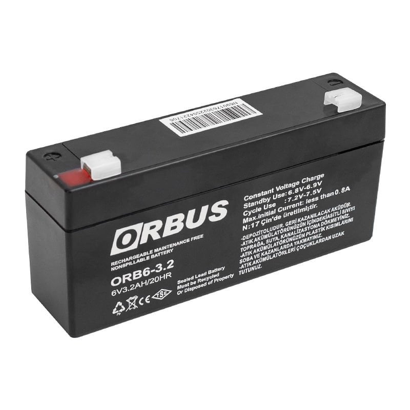 AKÜ 6 VOLT 3.2 AMPER ORBUS ORB6-3.2 ( 135 X 33 X 60 MM )