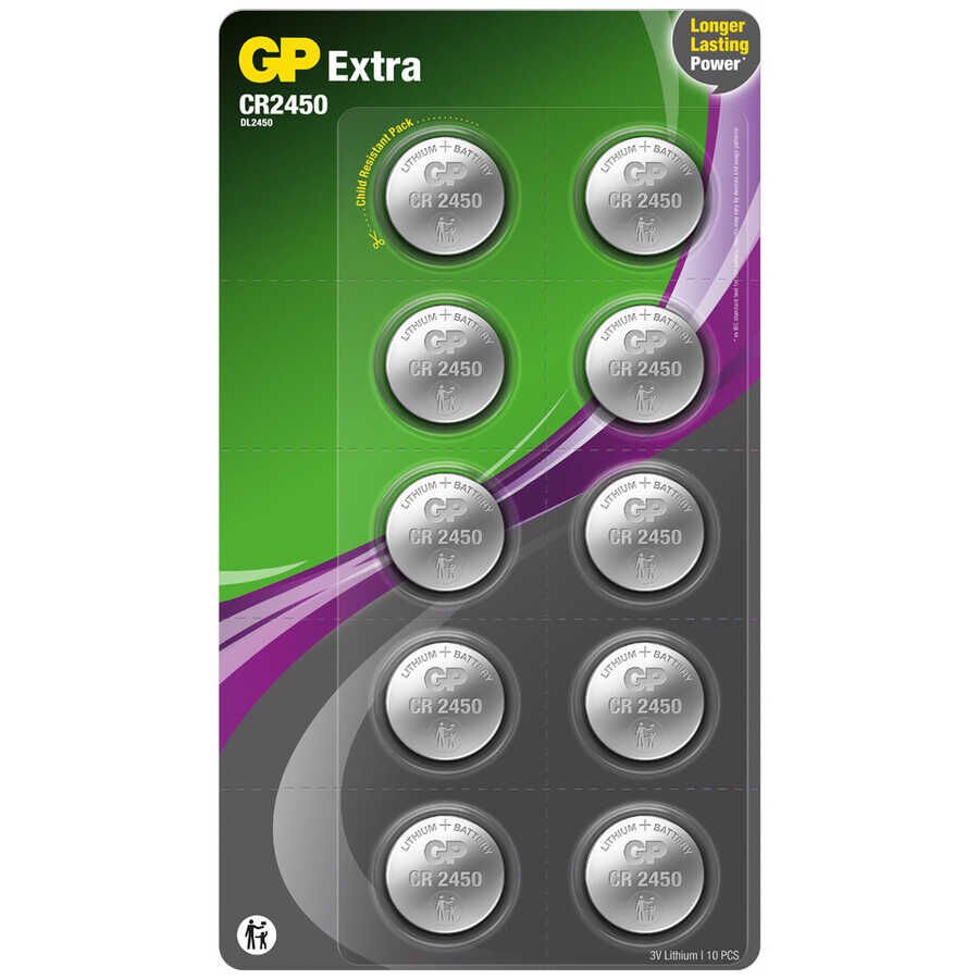 GP Batteries Extra CR2450 Boy Lityum Düğme Pil, 3 Volt, 10'lu Kart