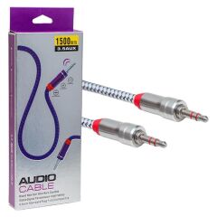 Powermaster Metal Başlıklı Örgülü Erkek - Erkek 1.5 Metre Stereo Aux Kablo