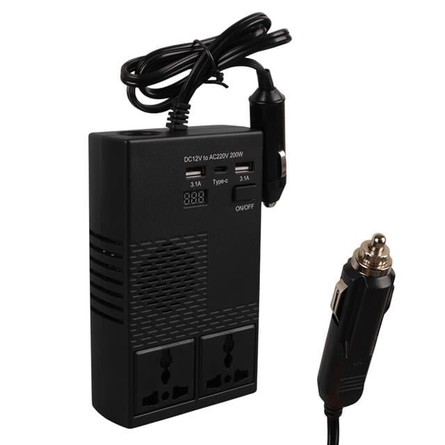 Olesson 1664 DC 12-24V 200W Oto Araç Power İnverter 1x Çakmak Girişi - 1x TYPE-C - 2x USB - 2x 220V Üniversal Priz