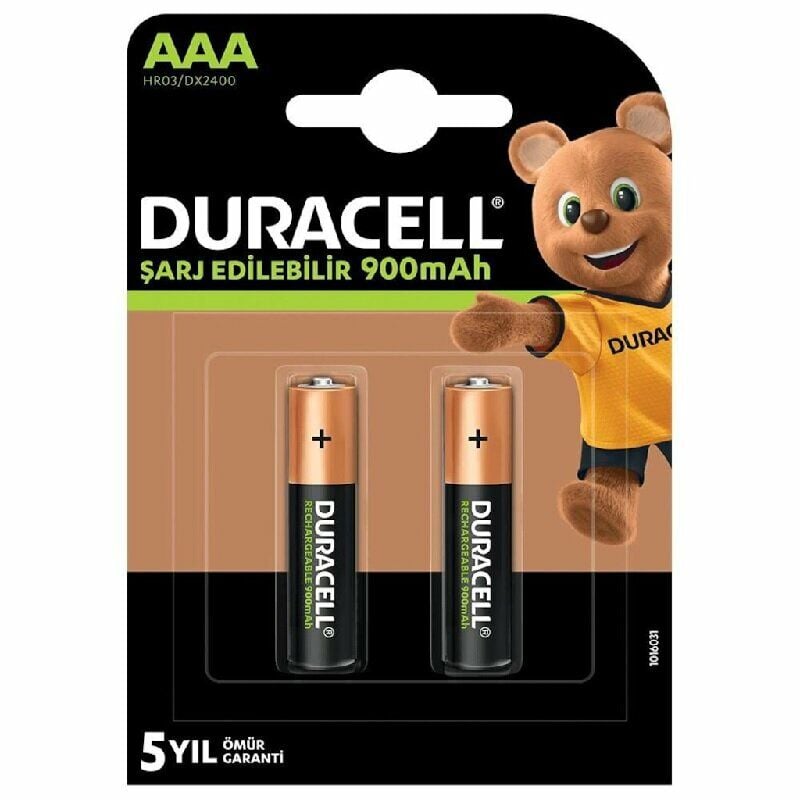 900 MA AAA İNCE KALEM PİL 2Lİ PAKET DURACELL ŞARJLI