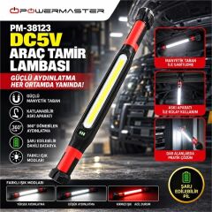 Powermaster PM-38123 DC 5V Şarjlı Manyetik Taban Askı Aparatı Çoklu Işık Modu Araç Tamir Lambası