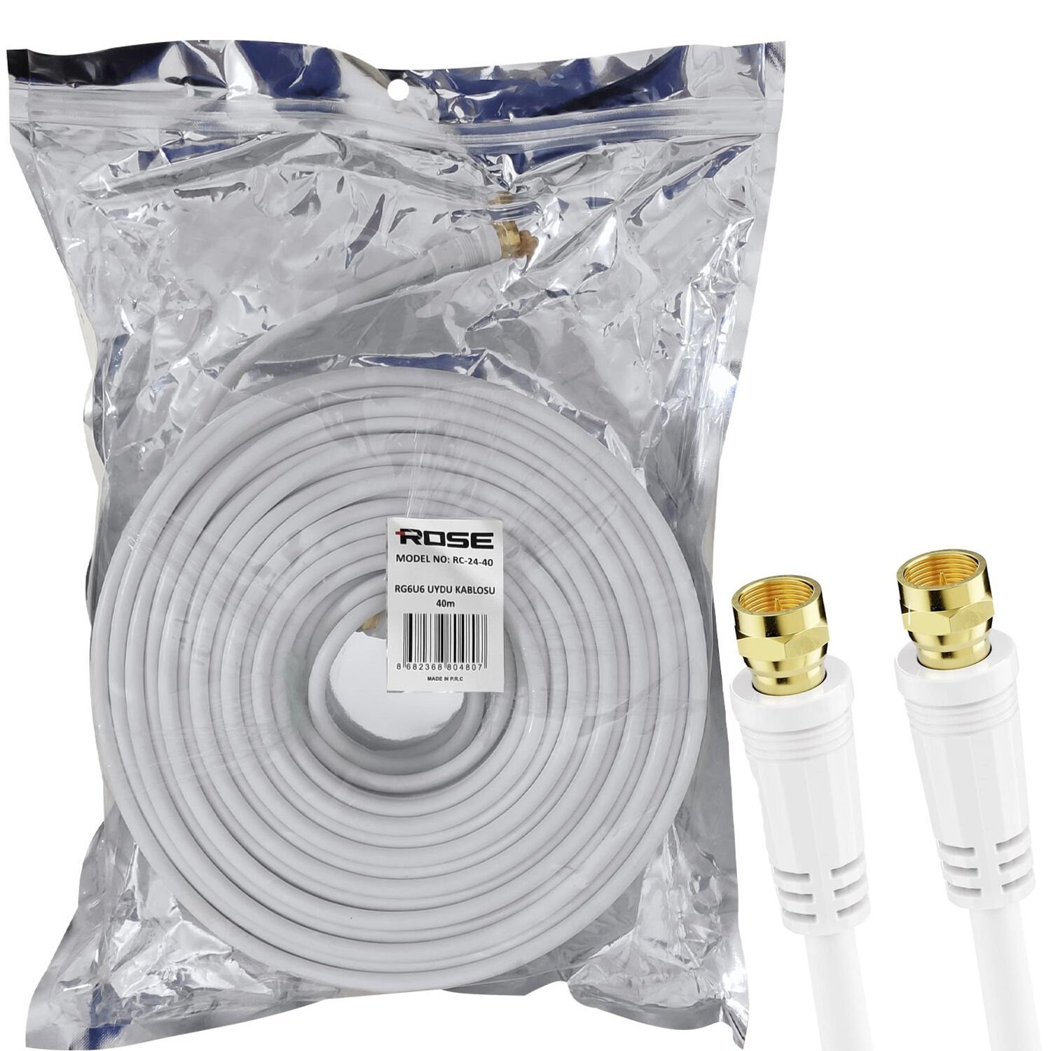RG6 F Konnektörlü Hazır Kablo 40mt Rose RC-24-40