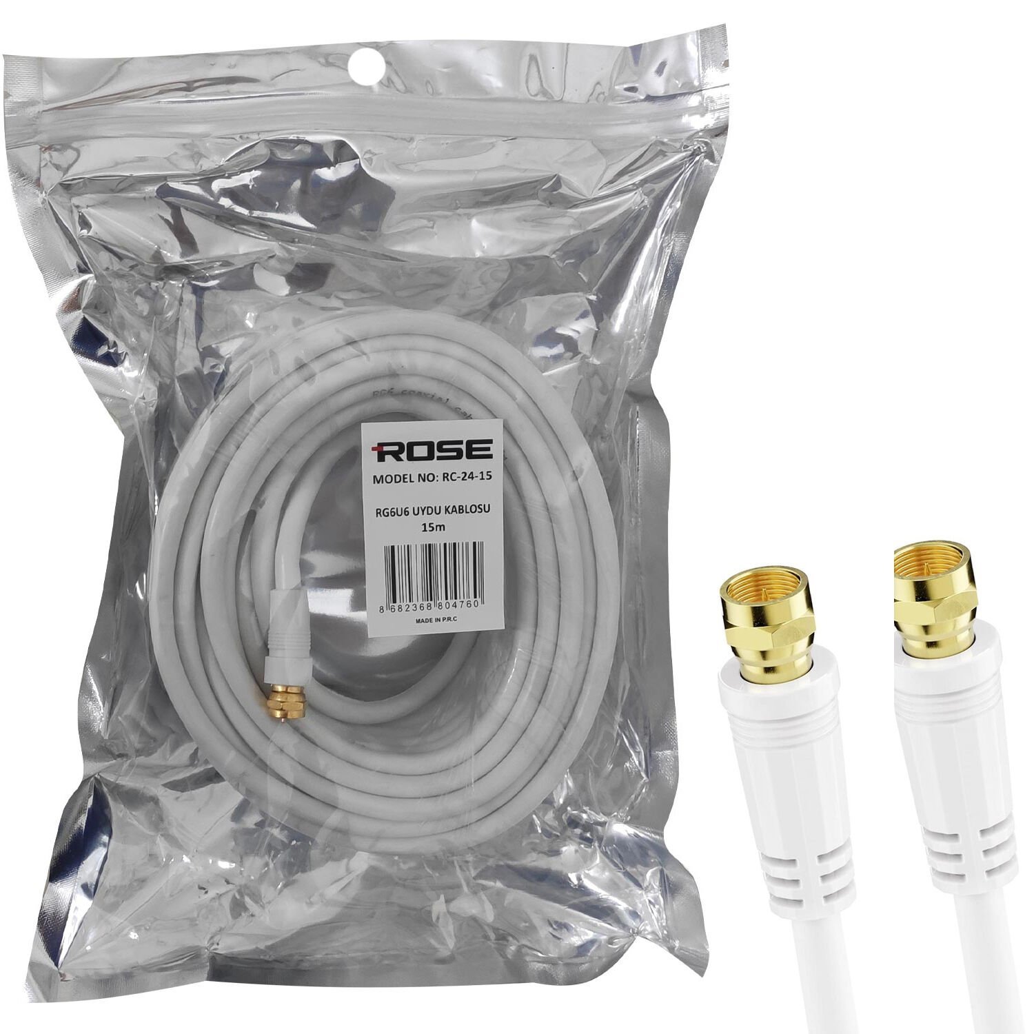 RG6 F Konnektörlü Hazır Kablo 15mt Rose RC-24-15