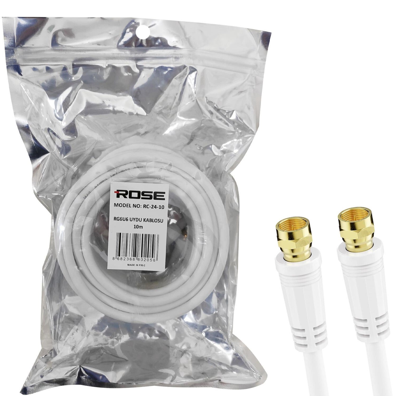 RG6 F Konnektörlü Hazır Kablo 10mt Rose RC-24-10