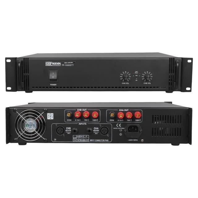 Bofmann TP-1000STT 2x500W Hat Trafolu Stereo Power Amfi - 100V Profesyonel Ses Sistemi