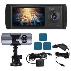 POWERMASTER R300 GPS KAYIT DESTEKLİ ÇİFT KAMERALI ARAÇ İÇİ DVR KAMERA SET (128 GB KART DESTEKLİ)