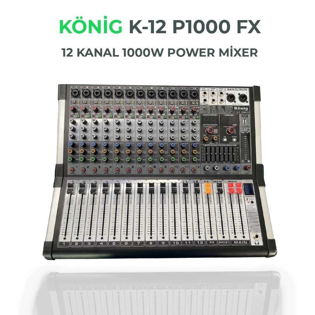 KÖNİG K-12P 1000FX 12 KANAL POWER MİXER 2X500W