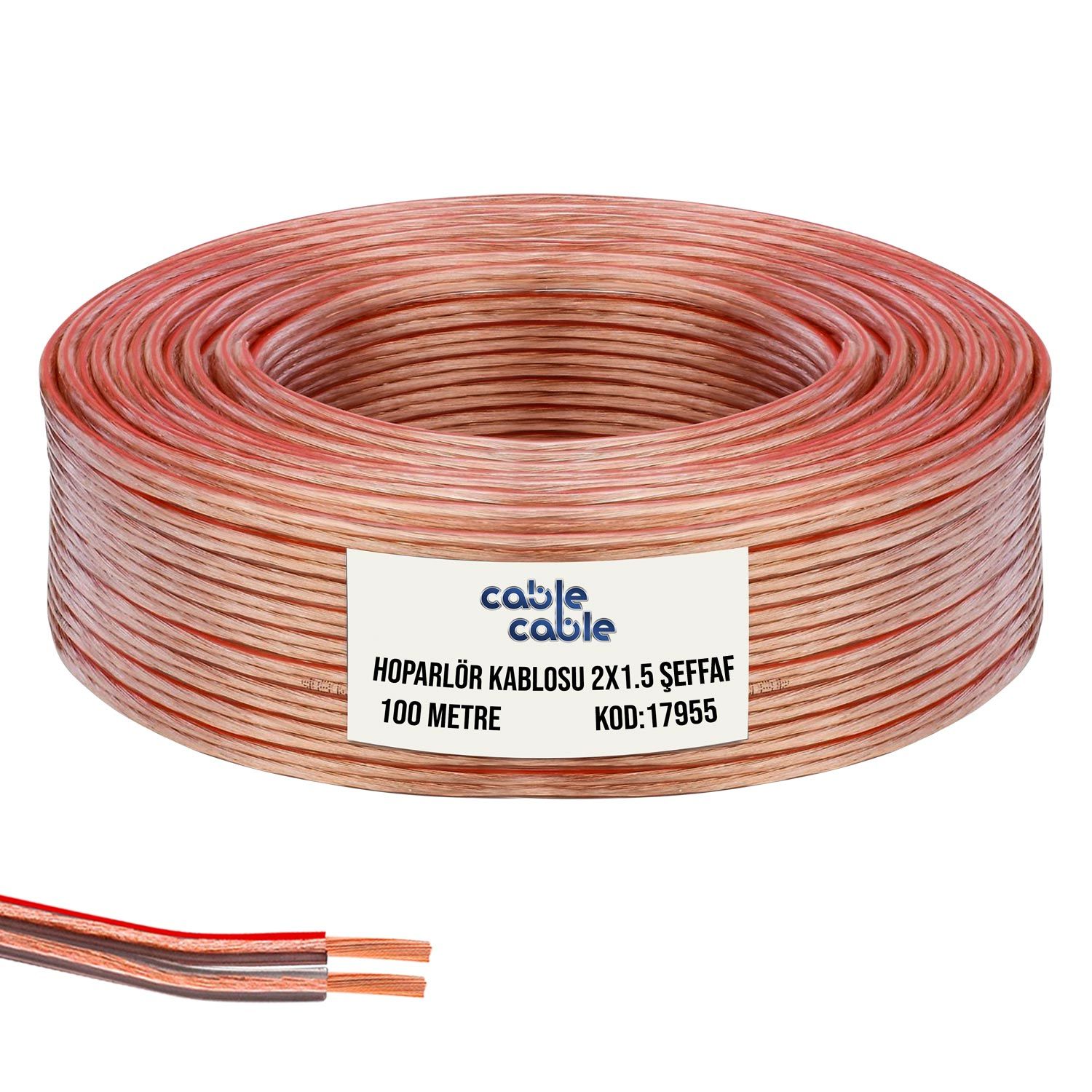 HOPARLÖR KABLOSU KORDON 2X1.5 ŞEFFAF 100MT CABLECABLE