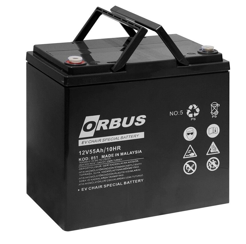 ORBUS 12 VOLT - 55 AMPER TEKERLEKLİ ENGELLİ ARAÇ AKÜSÜ (13 X 21.5 X 22.5 MM)