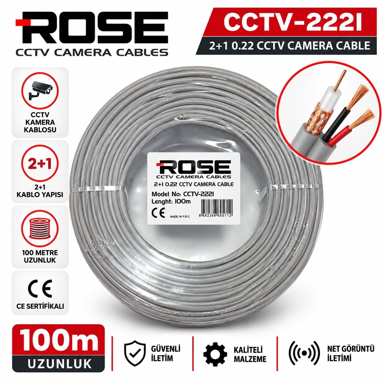 ROSE CCTV-2221 2+1 0.22 CCTV KAMERA KABLOSU