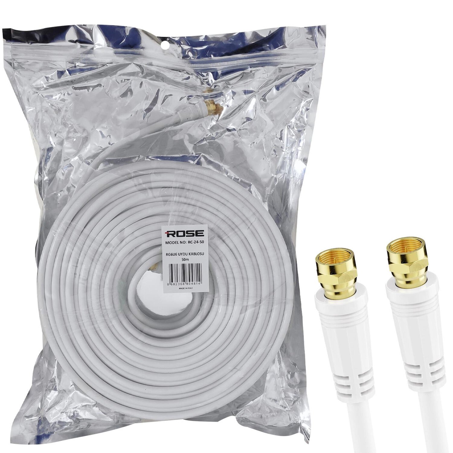 RG6 F Konnektörlü Hazır Kablo 50mt Rose RC-24-50