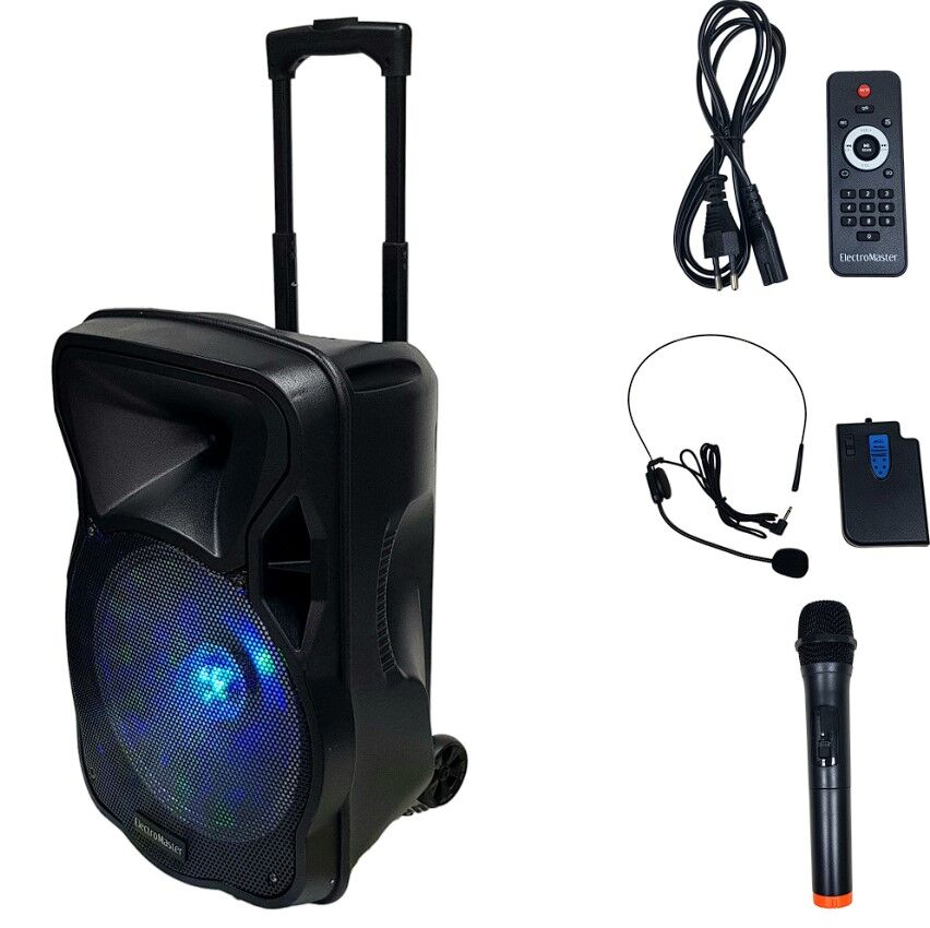 Electromaster ES-3030 12'' Portatif Taşınabilir Ses Sistemi 150Watt 1El Telsiz+1Yaka Telsiz