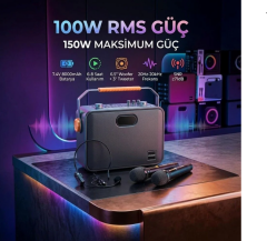 Rose HP-501 Acoustic Taşınabilir Ses Sistemi 150Watt 2xEl 1xKafa Telsiz Mikrofonlu Set