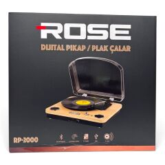 Rose RP-2000 Dahili Hoparlörlü Ahşap Pikap - Bluatooth Özellikli