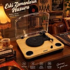 Rose RP-2000 Dahili Hoparlörlü Ahşap Pikap - Bluatooth Özellikli