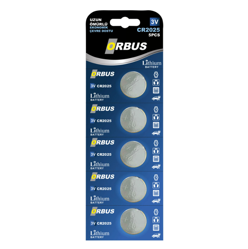 ORBUS CR2025 Lityum Pil - 3V Düğme Pil | 5 li Paket