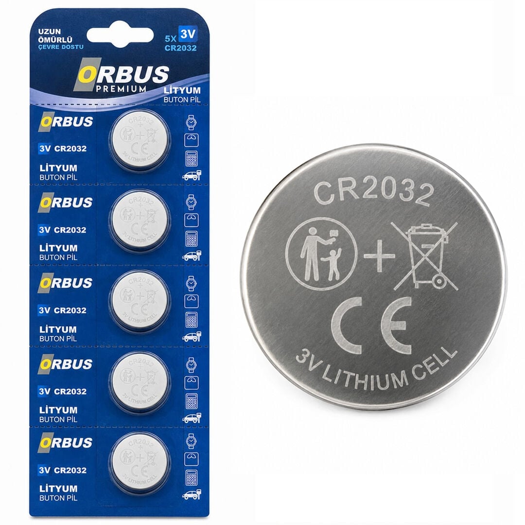 ORBUS CR2032 3 VOLT LİTYUM BUTON PİL (5'Lİ PAKET FİYATI)