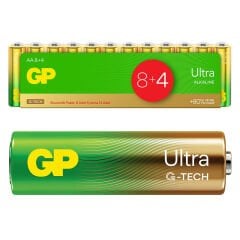 GP G-TECH 8+4 12Lİ PAKET AA ALKALİN KALEM PİL (8 ADET FİYATINA 12 ADET PİL)